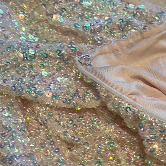 Sequin Mini Skirt size Small Champagne Sparkly Glitter Prom After Party - Picture 5 of 17
